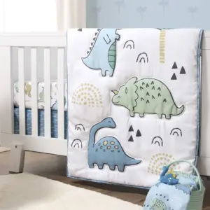 The Peanutshell Blue Dino 5 Piece Crib Bedding Set for Baby Boys | Nursery Set with Blanket