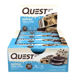 Quest Dipped Protein Bars | Low Sugar | High Protein | Cookies & Cream | 12 Count