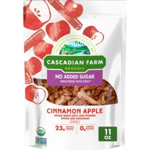 Cascadian Farm Organic Granola | No Added Sugar | Cinnamon Apple Cereal | 11 Ounce