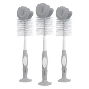 Dr. Brown's Baby Bottle Brush with Suction Cup Stand | Sponge | Scrubber & Nipple Cleaner Gray | 3 Pack | Gray 3-Pack
