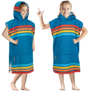 SUN CUBE Kids Changing Robe Surf Poncho | Kids Beach Towels | Hooded Towel For Toddler Bath Pool | Microfiber Quick Dry Wearable Towel Poncho with Hood | Swim Towel for Boys Girls 3-7 Years | Sunset Blue | One Size | Kids (3-7)