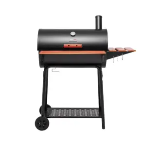 Royal Gourmet CC1830V 30 Barrel Charcoal Grill with Wood-Painted Side Table & Front Table