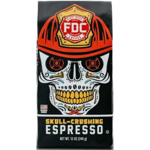 Fire Department Coffee Skull-Crushing Espresso Dark Roast Premium Ground Coffee | 12 Ounce | Espresso Dark Roast