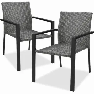Best Choice Products Set of 2 Wicker Chairs | Stackable Outdoor Dining Furniture w/ Armrests | Gray