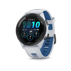 Garmin Forerunner Reloj Inteligente para Correr 26 | Pantalla Amalada Colorida | Metricas de Entrenamiento E Informacion de Recuperacion | Piedra Blanca y Azul Marea | Whitestone & Tidal Blue