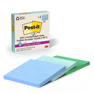 Post-it Notes Super Sticky 675R-3SST 4 Inch. x 4 Inch. Oasis 70 Sheets Ruled 100% Recycled Paper Super Sticky Notes (3/Pack)