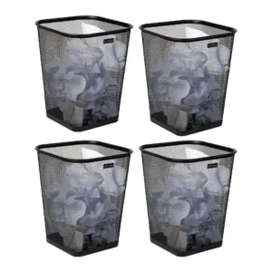 Mind Reader Mesh Trash Can | Waste Paper Basket | Square | Office | Metal Mesh | Set of 4 | Black | Black/4