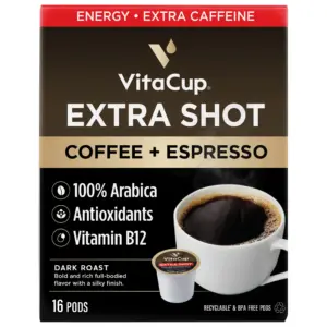 VitaCup Extra Shot Coffee Pods w/ Espresso Compatible w/ Keurig K-Cup Brewers | 16 ct