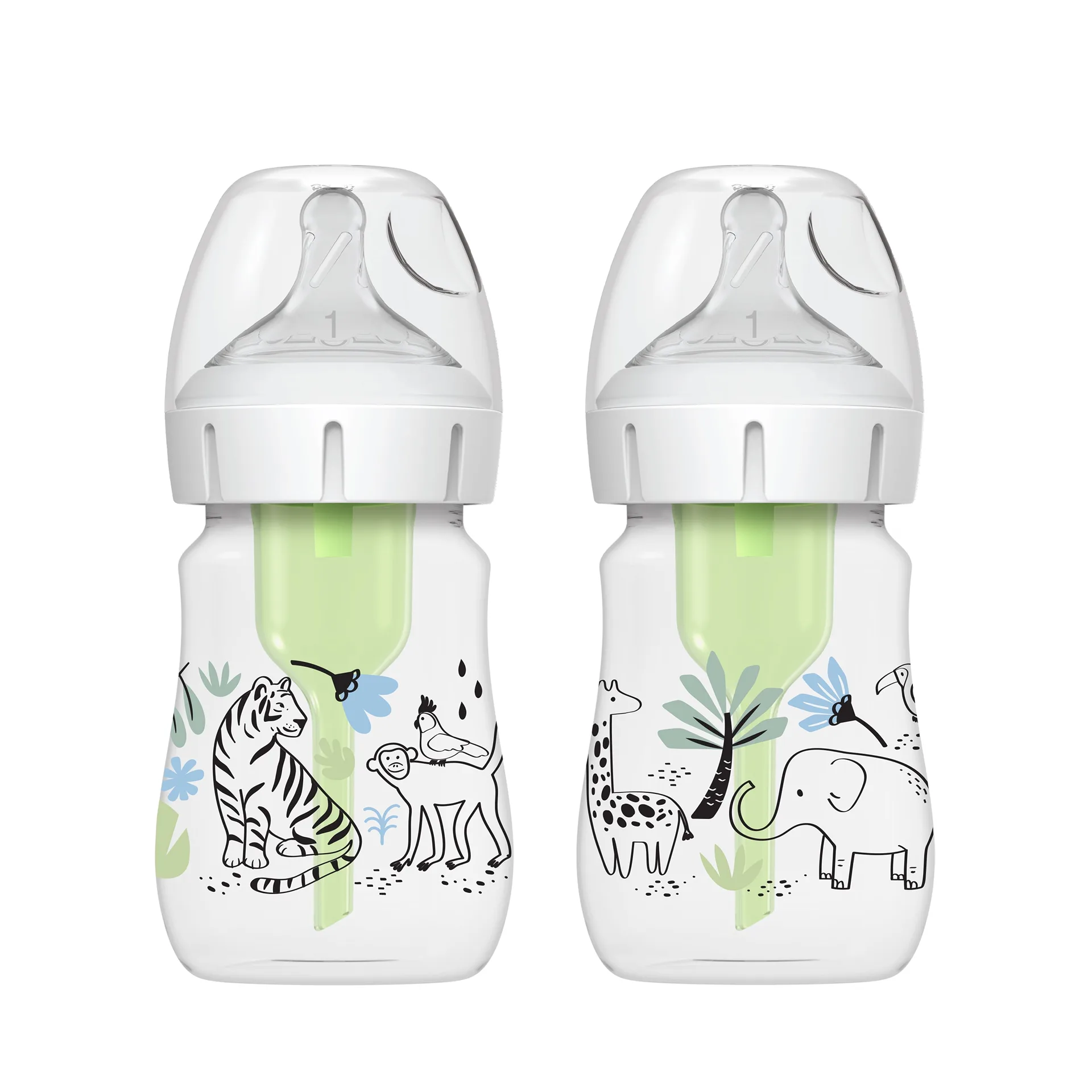 Dr. Browns Natural Flow Anti-Colic Options+ Wide-Neck Baby Bottle Designer Edition Bottles | Woodland Decos | 5 Ounce/150 Milliliters | Level 1 Nipple | 2-Pack | 0m+