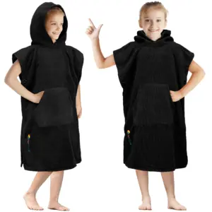 SUN CUBE Kids Changing Robe Surf Poncho | Kids Beach Towels | Hooded Towel For Toddler Bath Pool | Microfiber Quick Dry Wearable Towel Poncho with Hood | Swim Towel for Boys Girls 3-7 Years | Black | One Size | Kids (3-7)