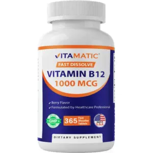Vitamatic Vitamin B12 1000 mcg Fast Dissolve 365 Tablets | Berry Flavor | Supports Energy Metabolism