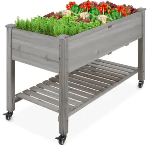 Best Choice Products Raised Garden Bed 48x24x32in Mobile Elevated Planter w/ Wheel Locks | Shelf | Liner | Gray