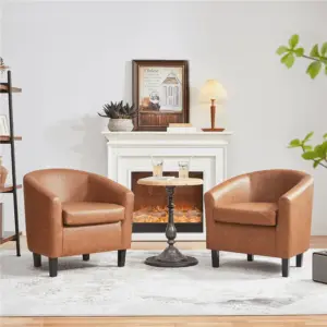 Renwick Faux Leather Barrel Accent Chair for Living Room | Set of 2 | Brown | 2 Pack