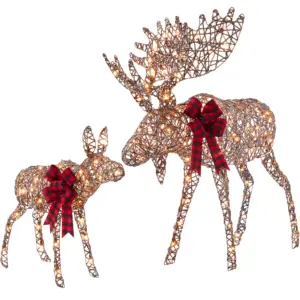 Best Choice Products 2-Piece Moose Family | Lighted Rattan Christmas Rattan-Inspired Yard Decoration Set w/ 170 Lights