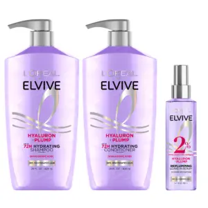 L'Oreal Paris Elvive Hyaluron Plump Hydrating Shampoo & Conditioner Set with Hyaluronic Acid | 26.5 fl Ounce | Shampoo Plus Conditioner