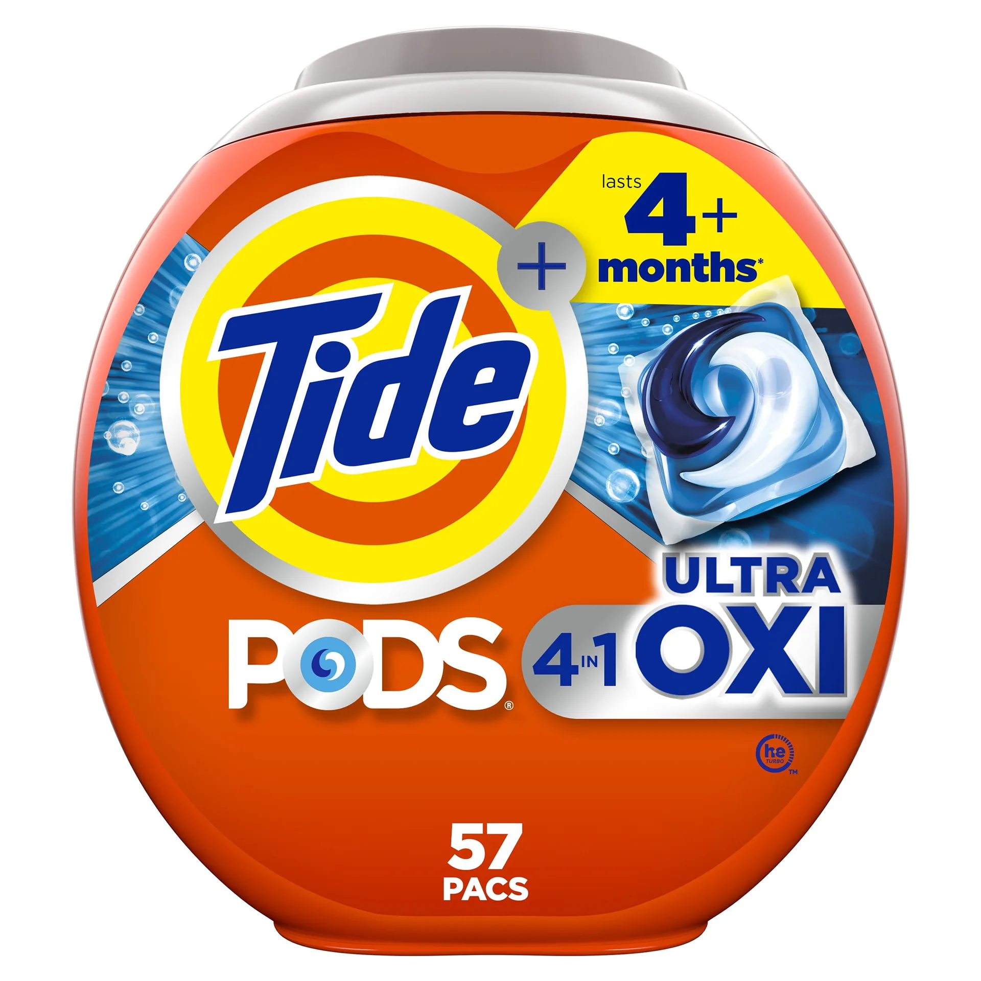 Tide PODS Liquid Laundry Detergent Soap Pacs | 4-n-1 Ultra Oxi | HE Compatible | Built Inch Pre-treater for Stains | 57 Count