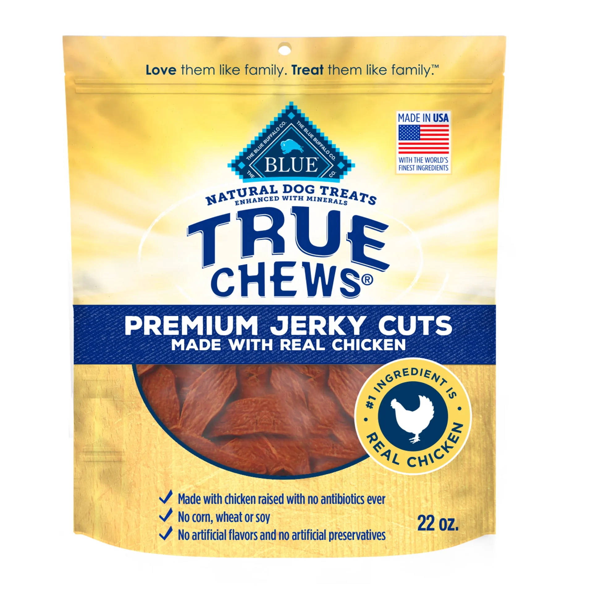 Blue Buffalo True Chews Premium Jerky Cuts Natural Dog Treats | Chicken | 22oz bag