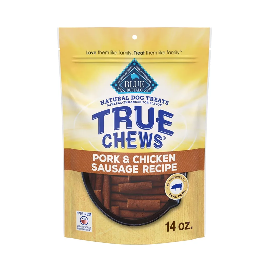 Blue Buffalo True Chews Dog Treats | Pork & Chicken Sausage Recipe | 14-Ounce Bag