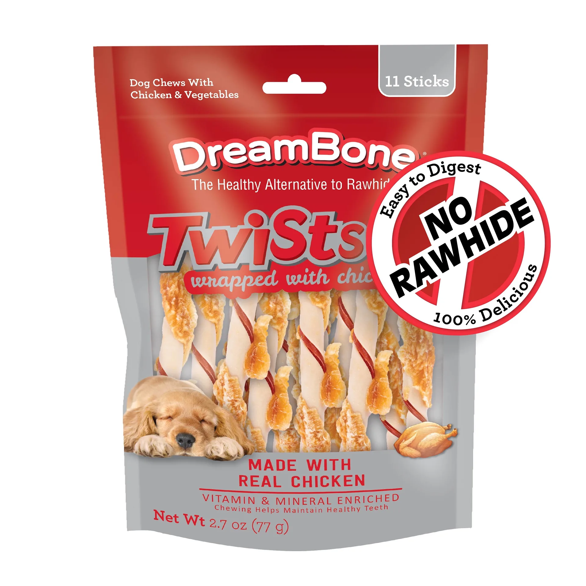 DreamBone Twists Chews Wrapped with Real Chicken | Rawhide-Free Chews for Dogs | 11 Count