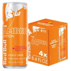 Red Bull Amber Edition Sugarfree Energy Drink | Strawberry Apricot | 8.4 fl Ounce | Pack of 4 Cans