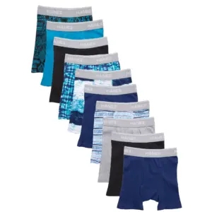 Hanes Boys’ Comfort Flex Tagless Boxer Briefs | 10 Pack | Sizes S-Extra Large | S (6-8) | Blue Assorted