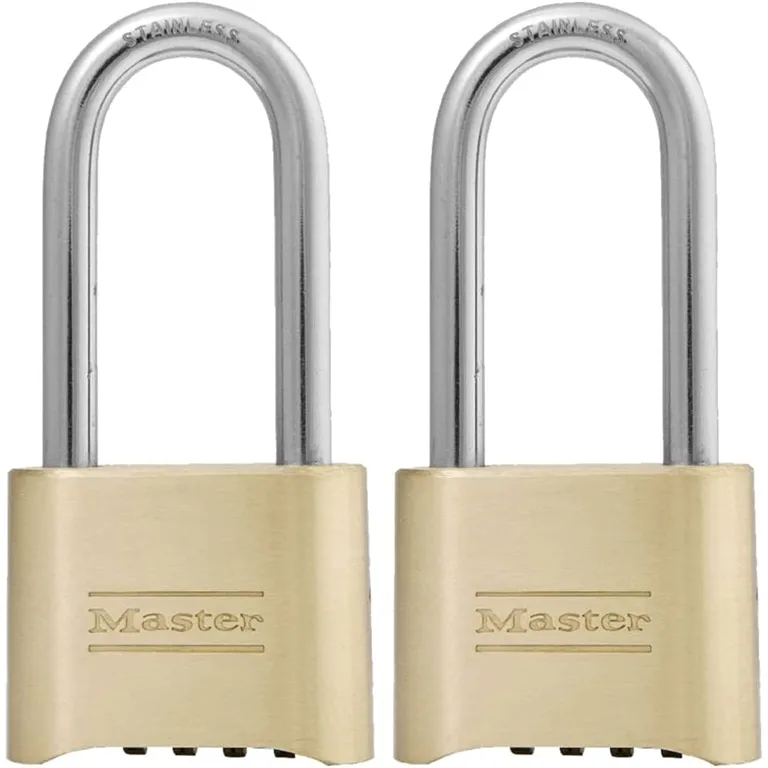 Brass Combination Lock | Gate Lock for Outdoor Fence or Shed | Customizable Combination Padlock with Extended 2-1/4-Inch-Long Shackle | 2 Pack