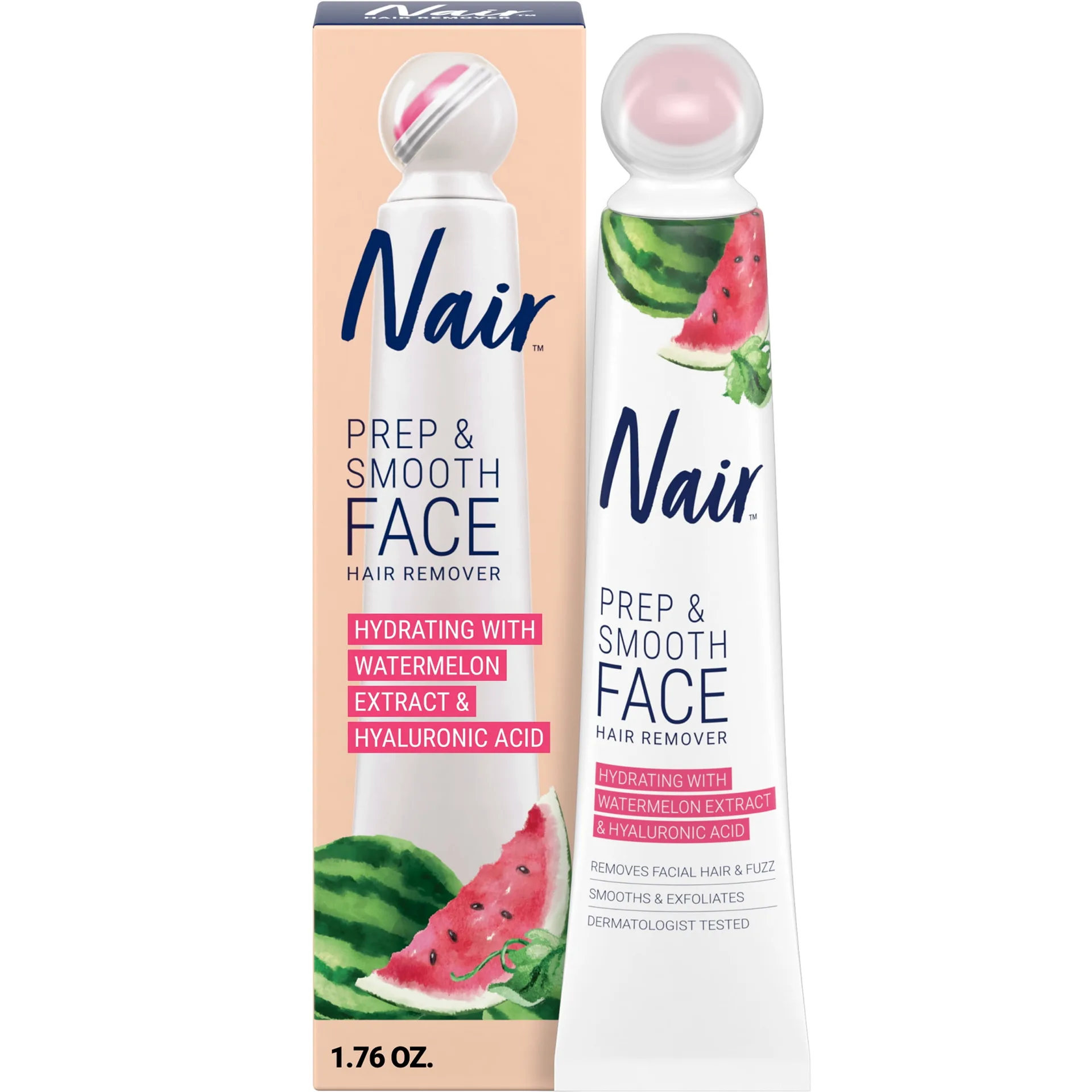 Nair Prep and Smooth Face | Facial Hair Remover for Women | Hydrating | Watermelon and Hyaluronic Acid | 1.76 Ounce