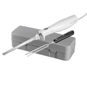 Hamilton Beach Electric Knife Set with Fork & Case | Ergonomic Design | Stainless Steel Reciprocating Blades | White | 74251
