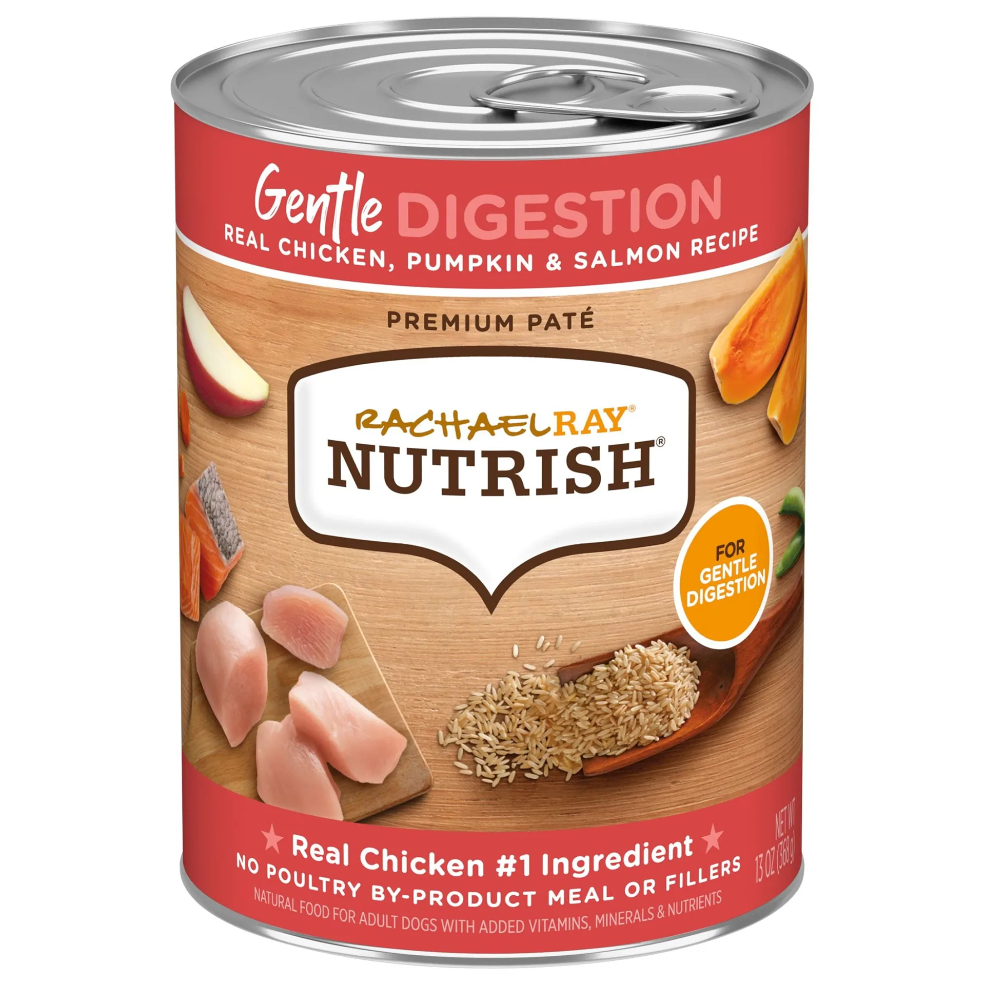 Rachael Ray Nutrish Premium Pate Gentle Digestion Real Chicken | Pumpkin and Salmon Recipe Wet Dog Food | 13 Ounce. Can