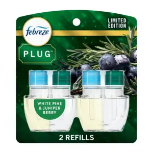 Febreze Plug Inch Air Freshener | Odor-Fighting Oil Refill | Pine and Berry | Christmas Tree Scent | 2 Refills