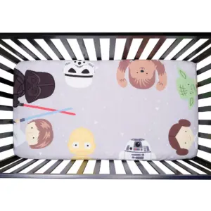 Lambs and Ivy Star Wars Galaxy Cotton Fitted Crib Sheet | Yoda/Darth Vader/R2D2