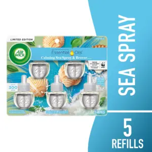 Air Wick Plug-Inch Scented Oil Air Freshener Warmer Refills | Calming Sea Spray & Breeze | 5 Count