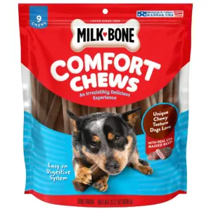 Milk Bone Comfort Chews | Masticables para Perros con una Textura Masticable Nica y Carne de Res Real | Bolsa de 22.2 Ounce de 9 Masticables | 1