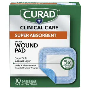 Curad Super Absorbent Wound Pad | Small | 3x 3 | 10 Count | 3 x 3