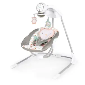 Ingenuity InLighten Baby Swing | 5-Speed | Swivel Infant Seat | Nature Sounds | Lights | Pink | Nally | Forest Animals