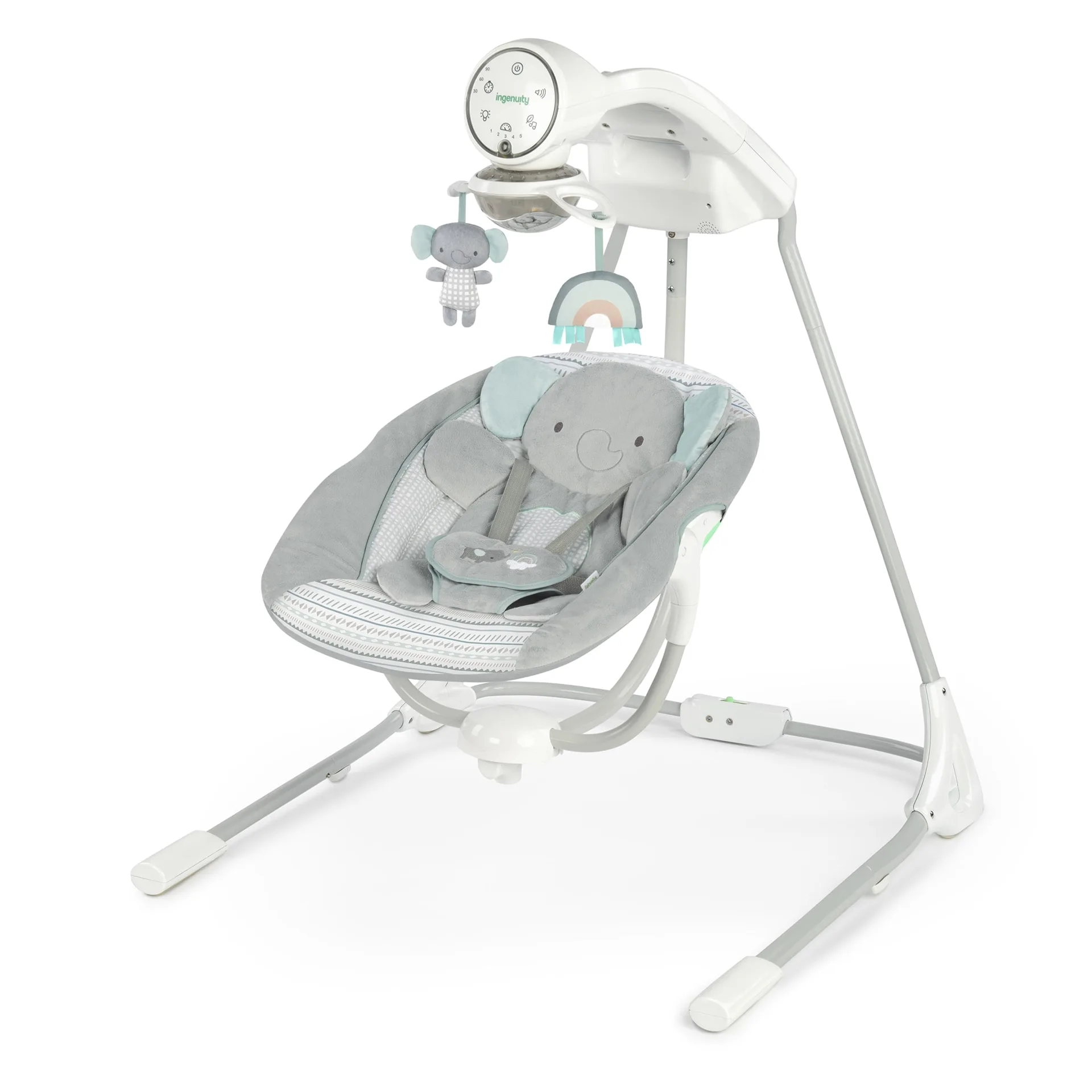 Ingenuity InLighten Baby Swing | Motorized Vibrating | Swivel Infant Seat | Gray | Jungle Animals