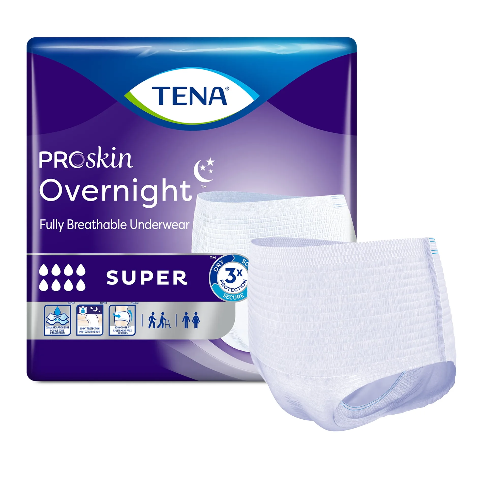 TENA ProSkin Overnight Breathable Underwear | Incontinence | Disposable | Extra Large | 12 Ct