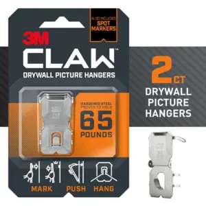 3M CLAW Drywall Picture Hanger with Spot Marker | Holds 65 lbs | 2 Hangers | 2 Markers