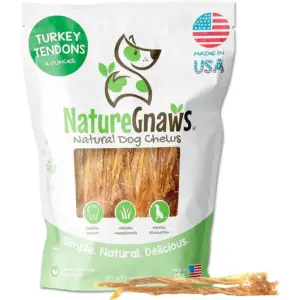 Nature Gnaws Natural USA Turkey Tendons for Dogs (4 Ounce) Rawhide-Free Pet Chew Treats