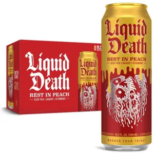 Liquid Death | Rest Inch Peach Iced Tea | 8-Pack (19.2oz Cans) | Peach Flavored Back Tea | Low Calorie | No Artificial Sweeteners | B12 and B6 Vitamins