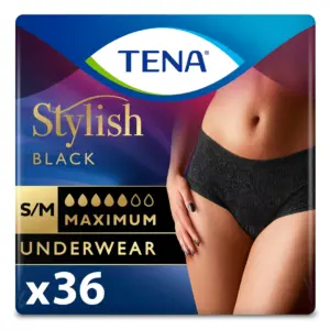 TENA Stylish Black Underwear for Women | Maximum | Large | 32 Count