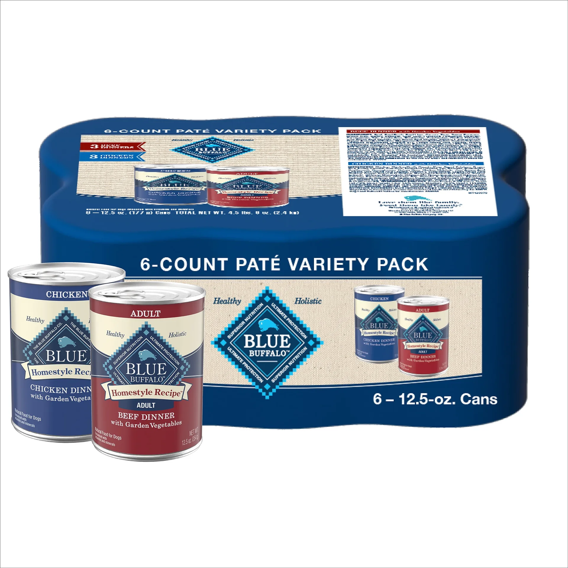 Blue Buffalo Homestyle Recipe Adult Wet Dog Food | Chicken & Beef | 12.5-Ounce. Can (6 Count) | 1