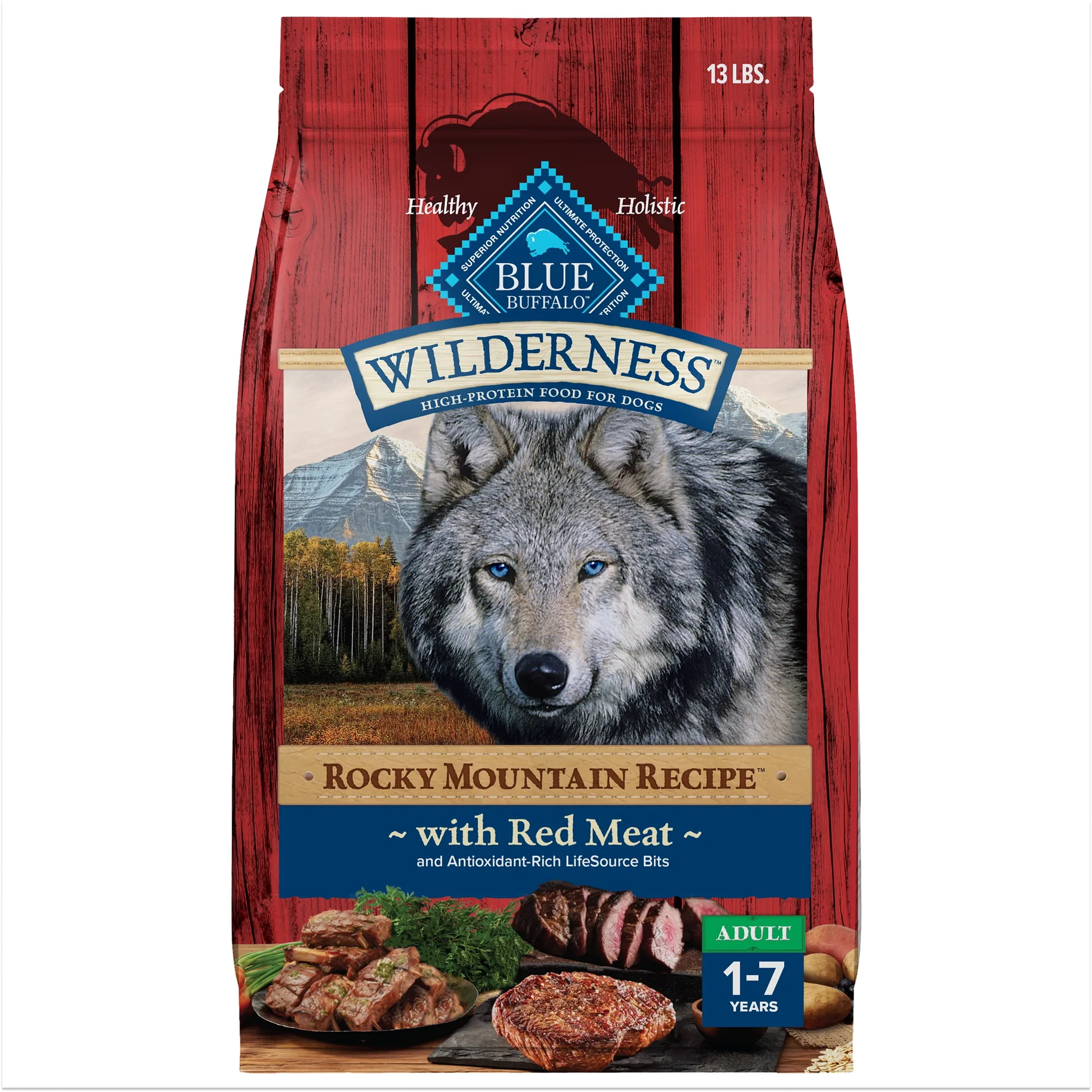 Blue Buffalo Wilderness Rocky Mountain Recipe Dry Dog Food | Red Meat and Grains | 13-lb. | 13 lbs