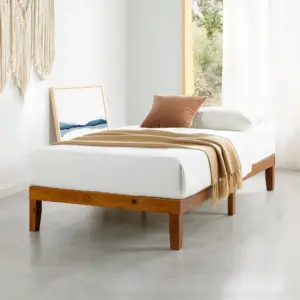 Mellow Naturalista Classic 12 Solid Wood Platform Bed with Wooden Slats | Cal King | Natural Pine