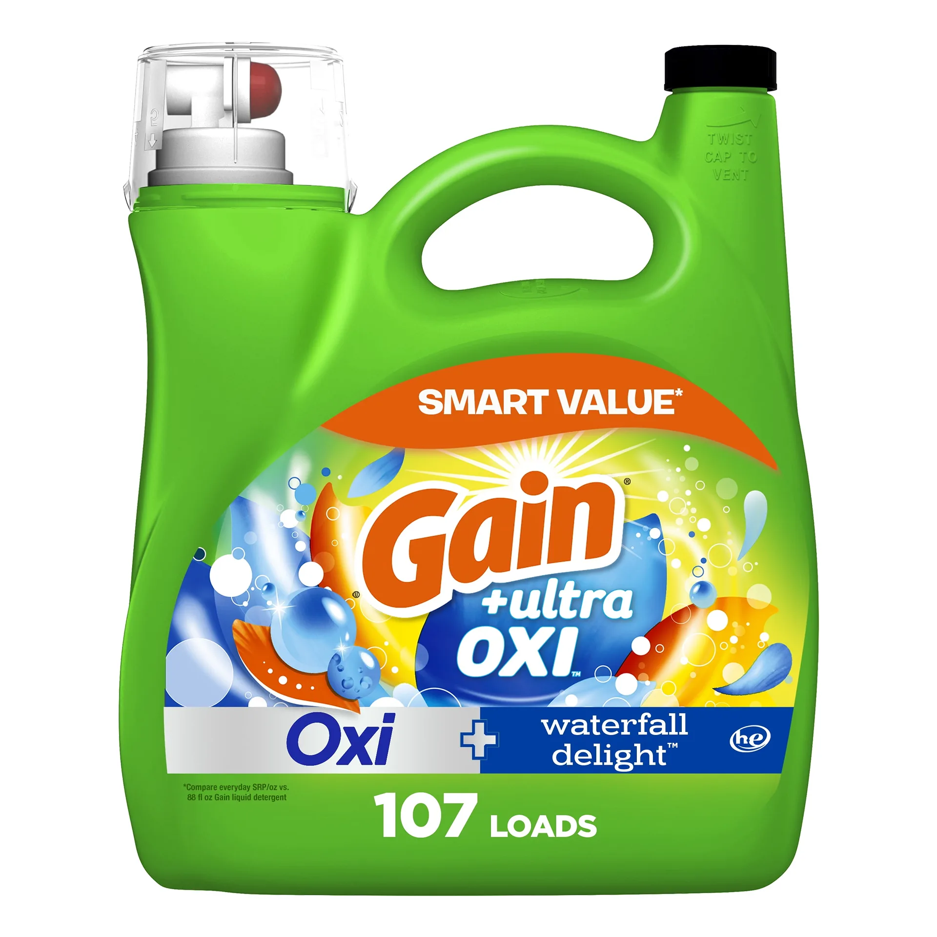 Gain Ultra Oxi Liquid Laundry Detergent | Waterfall Delight Scent | 154 fl Ounce | 107 Loads