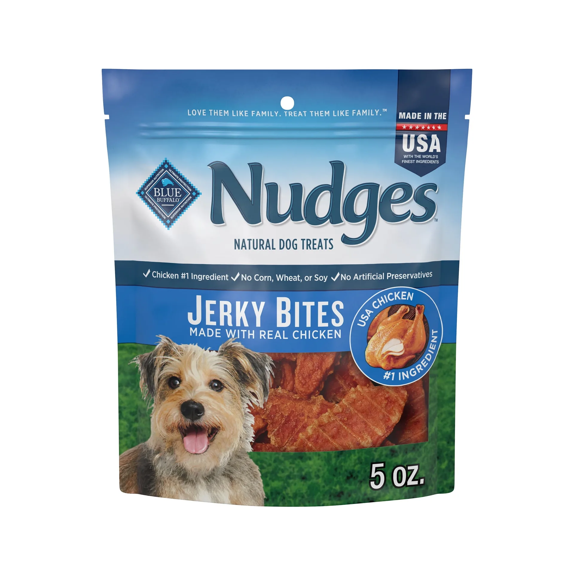 Blue Buffalo Nudges Tender Jerky Dog Treats | Chicken Recipe | 5-Ounce. Bag | M | 5 Ounce