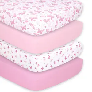 The Peanutshell Fitted Crib Sheets for Baby Girls | 4 Pack Set | Pink Butterfly