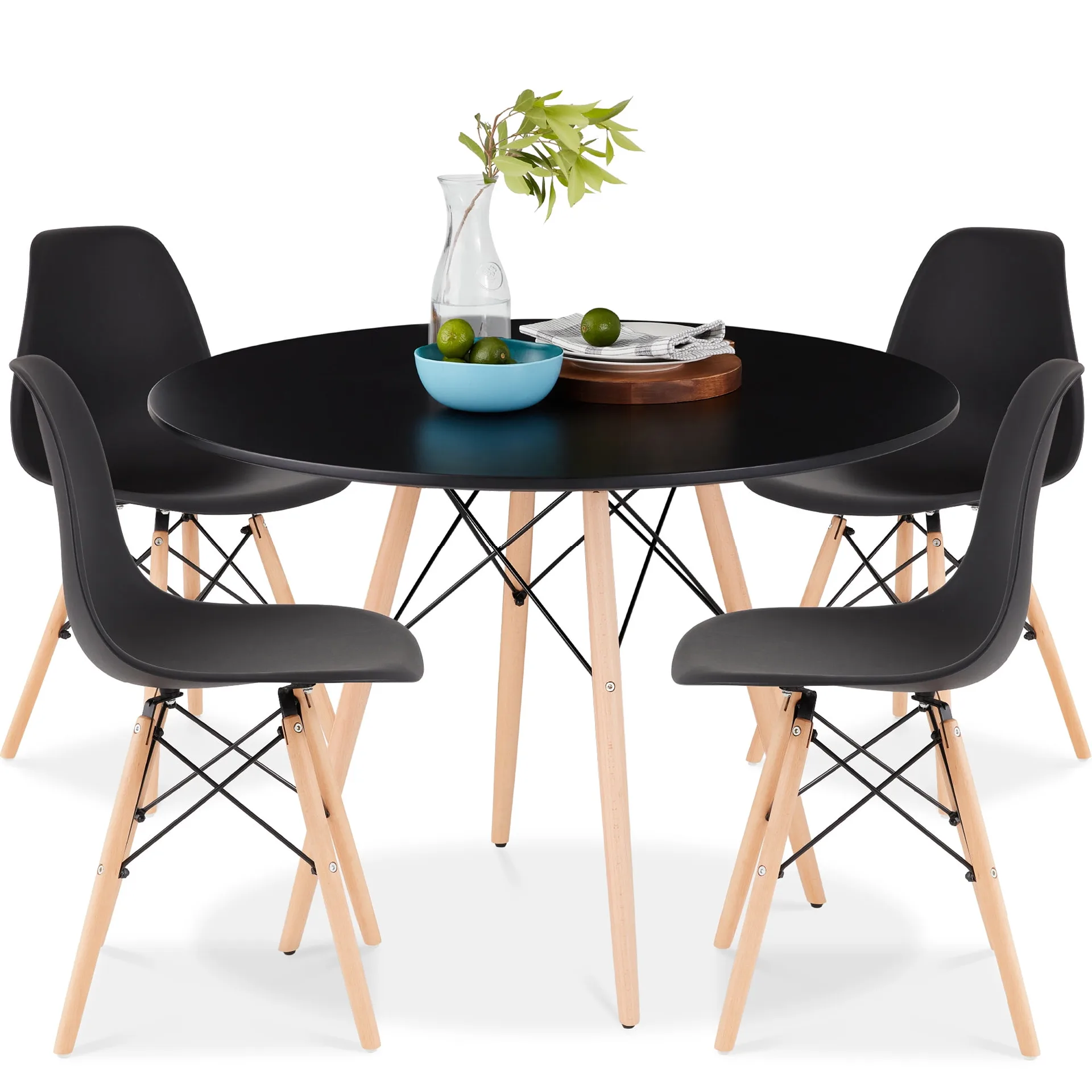 Best Choice Products 5-Piece Compact Mid-Century Modern Dining Set w/ 4 Chairs | Wooden Legs | Black/Oak