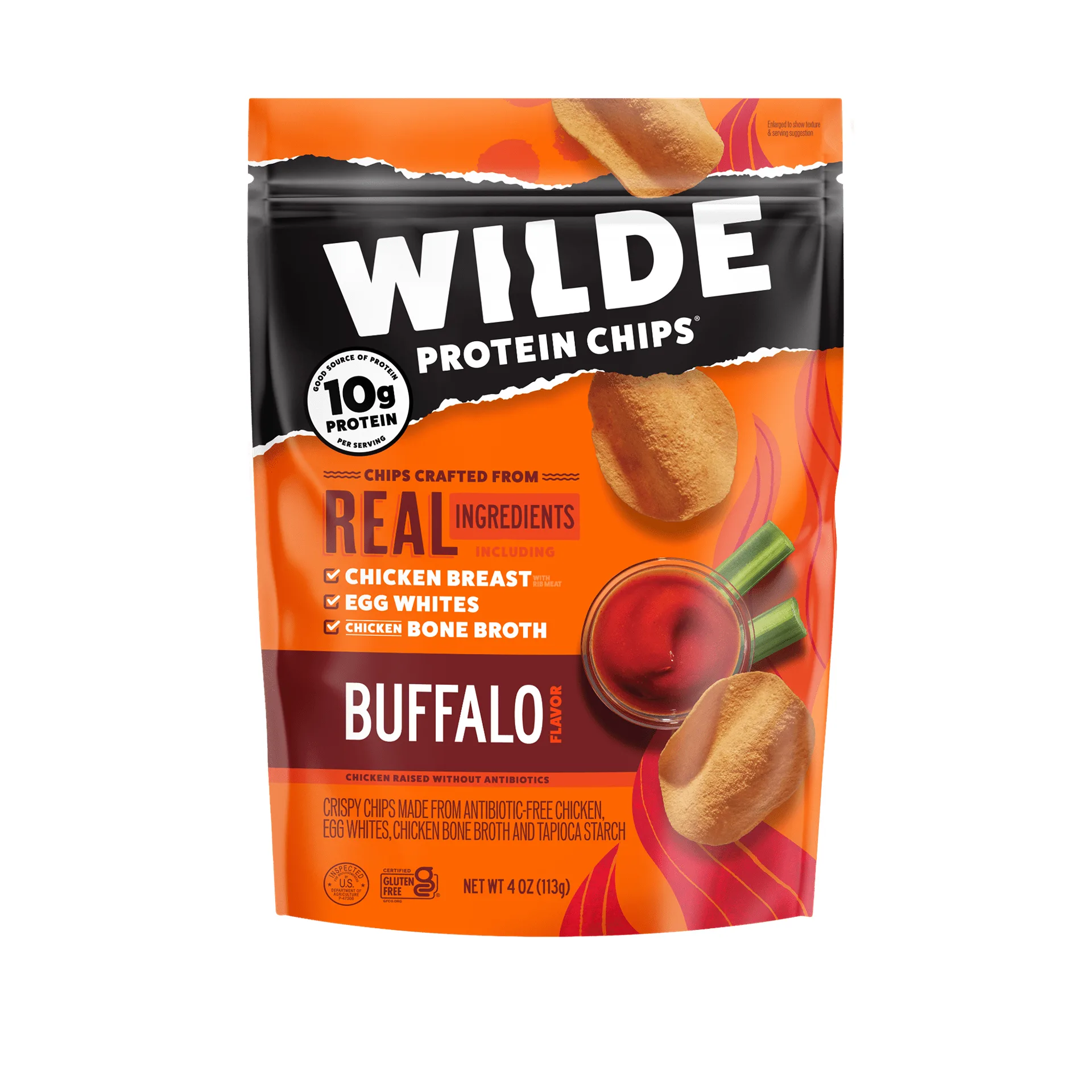 WILDE Protein Chips Buffalo | Thin Crispy High Protein | Keto Low Carb Snack | 4.0 Ounce