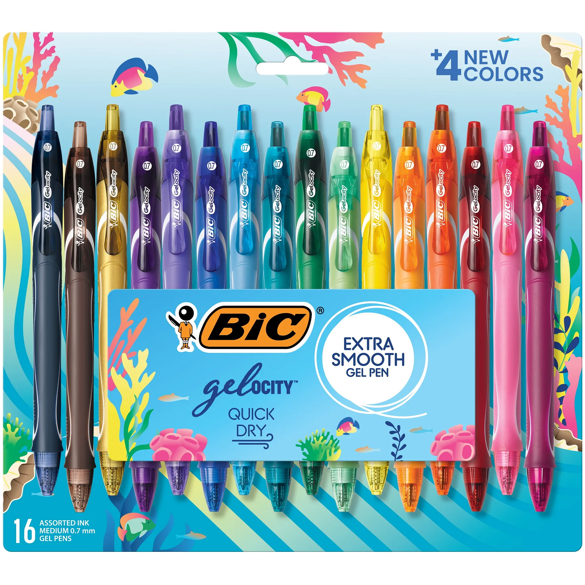 BIC Gelocity Retractable Quick Dry Gel Pen | Medium Point | 0.7 Millimeters | Assorted | 12 Count